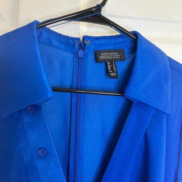 ADRIANNA PAPELL faux SATIN WRAP DRESS WITH LONG SLEEVES dark blue size 8 NWT - Picture 5 of 16